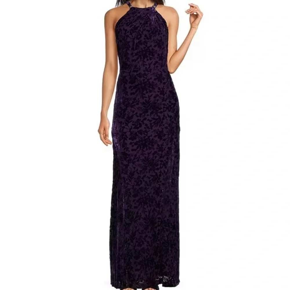 Lauren Ralph Lauren Floral Burnout Velvet Halter Gown Purple 6 Formal Evening